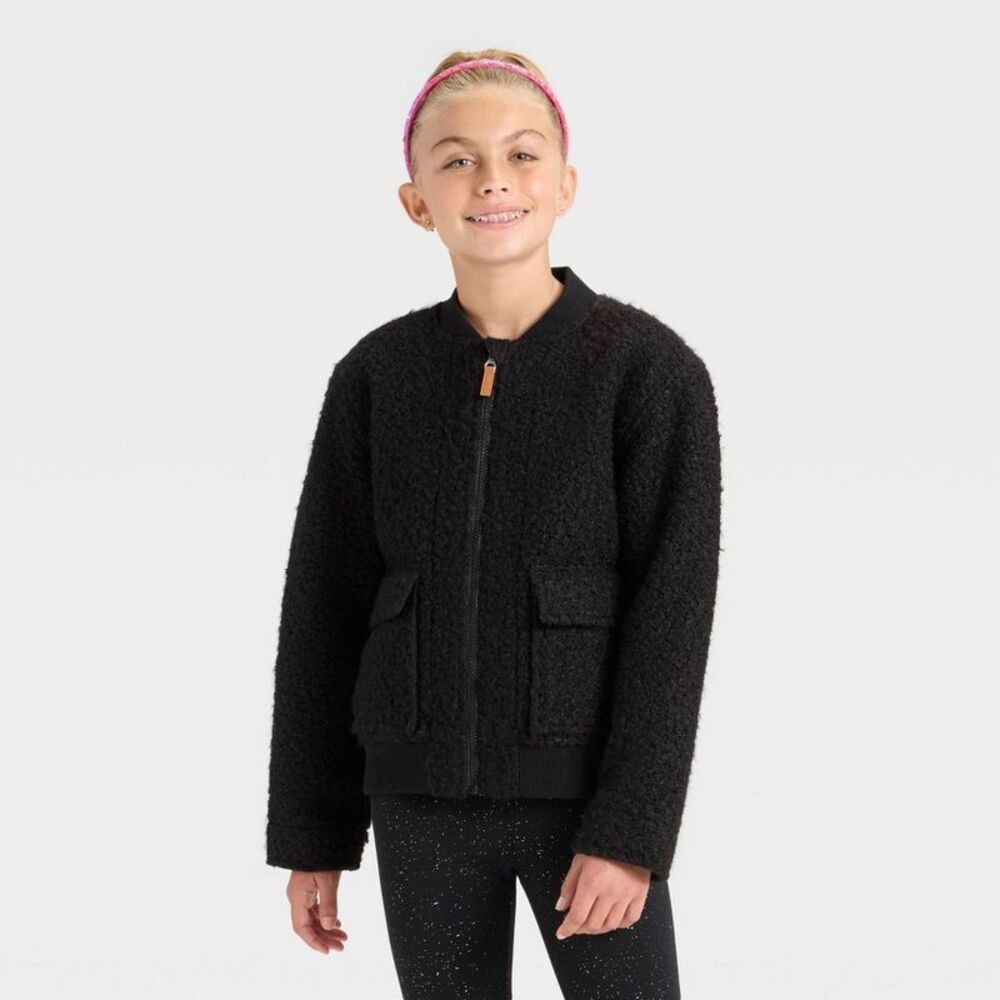 Girls' Fleece Aviator Jacket - Cat & Jack Black XL